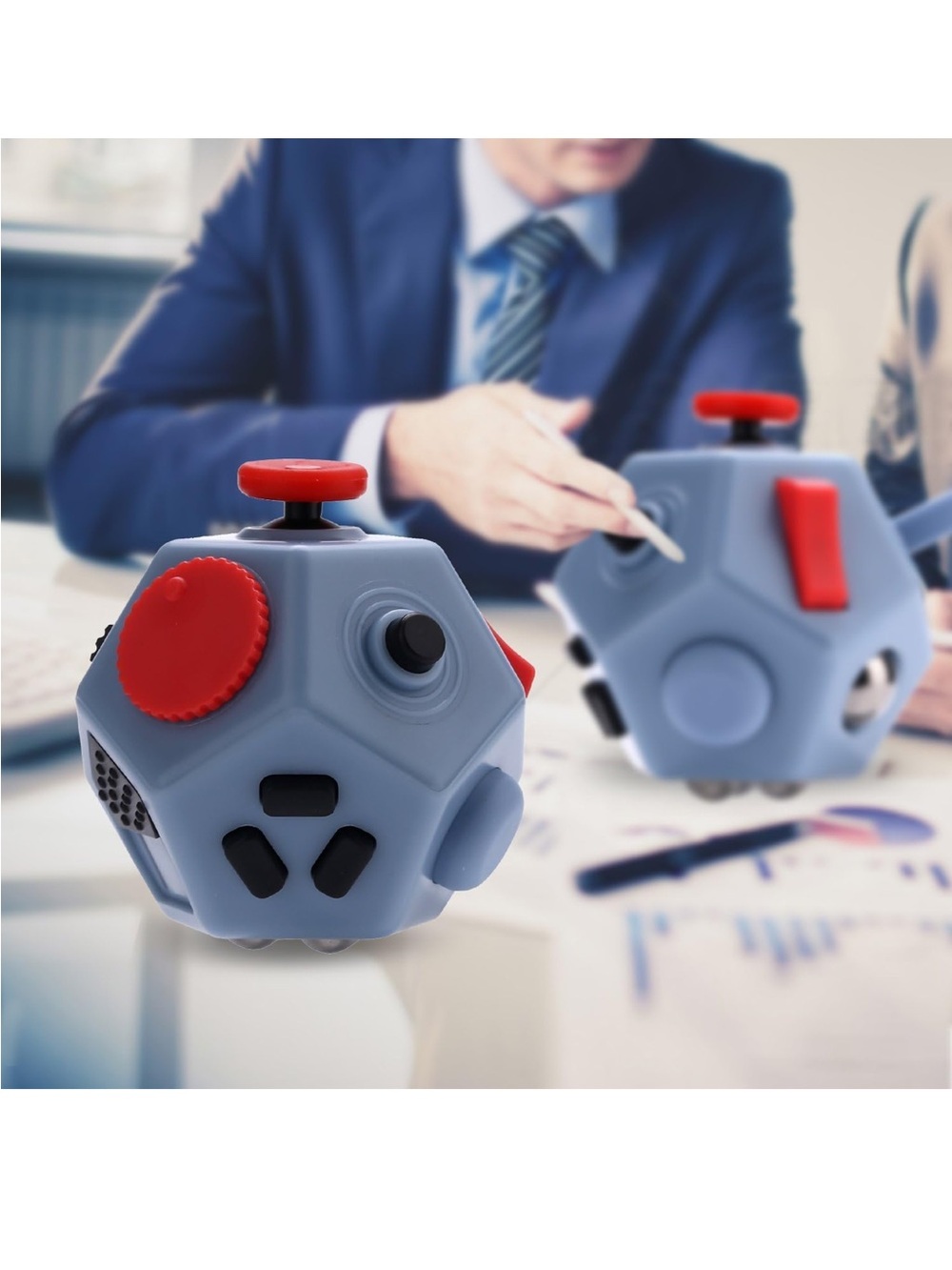 Gray and Red Fidget Cube Spinner Toy - Stress Relief for Kids